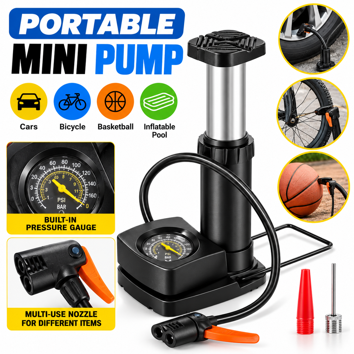 Portable Air Pump With Pressure Meter