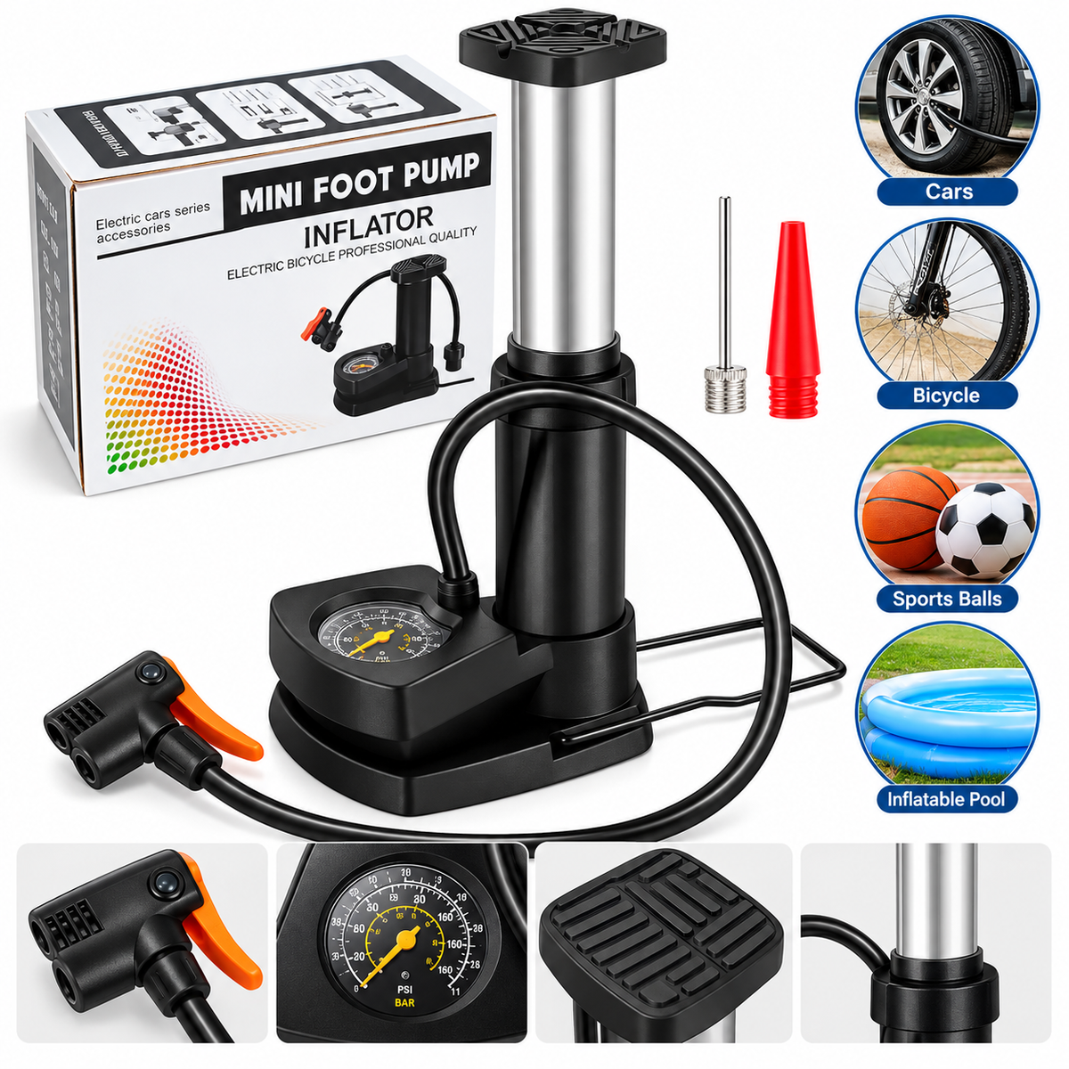 Portable Air Pump With Pressure Meter